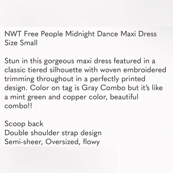 NWT FREE PEOPLE midnight dance maxi dress size s - Picture 5 of 5
